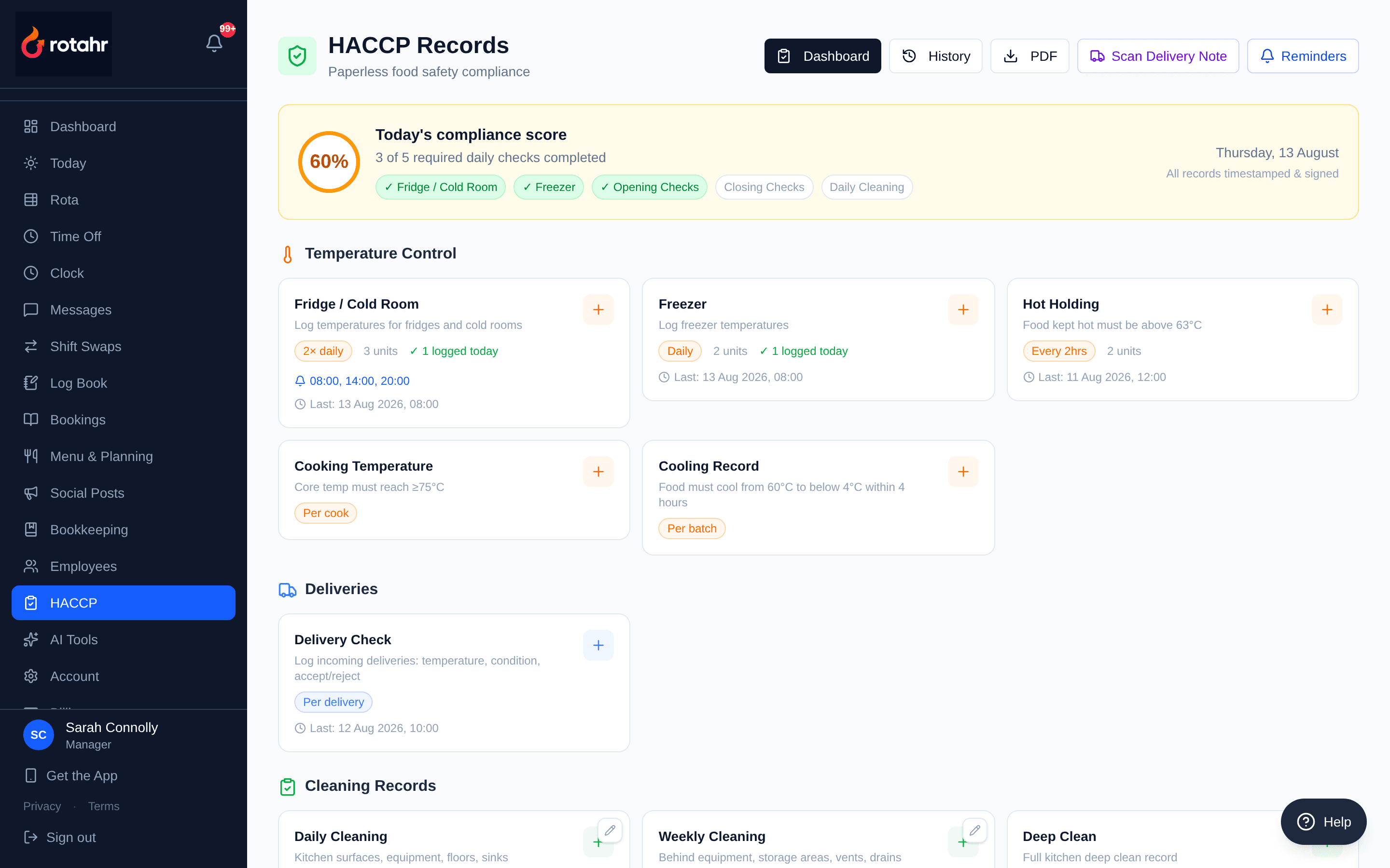 Rotahr — HACCP food safety records