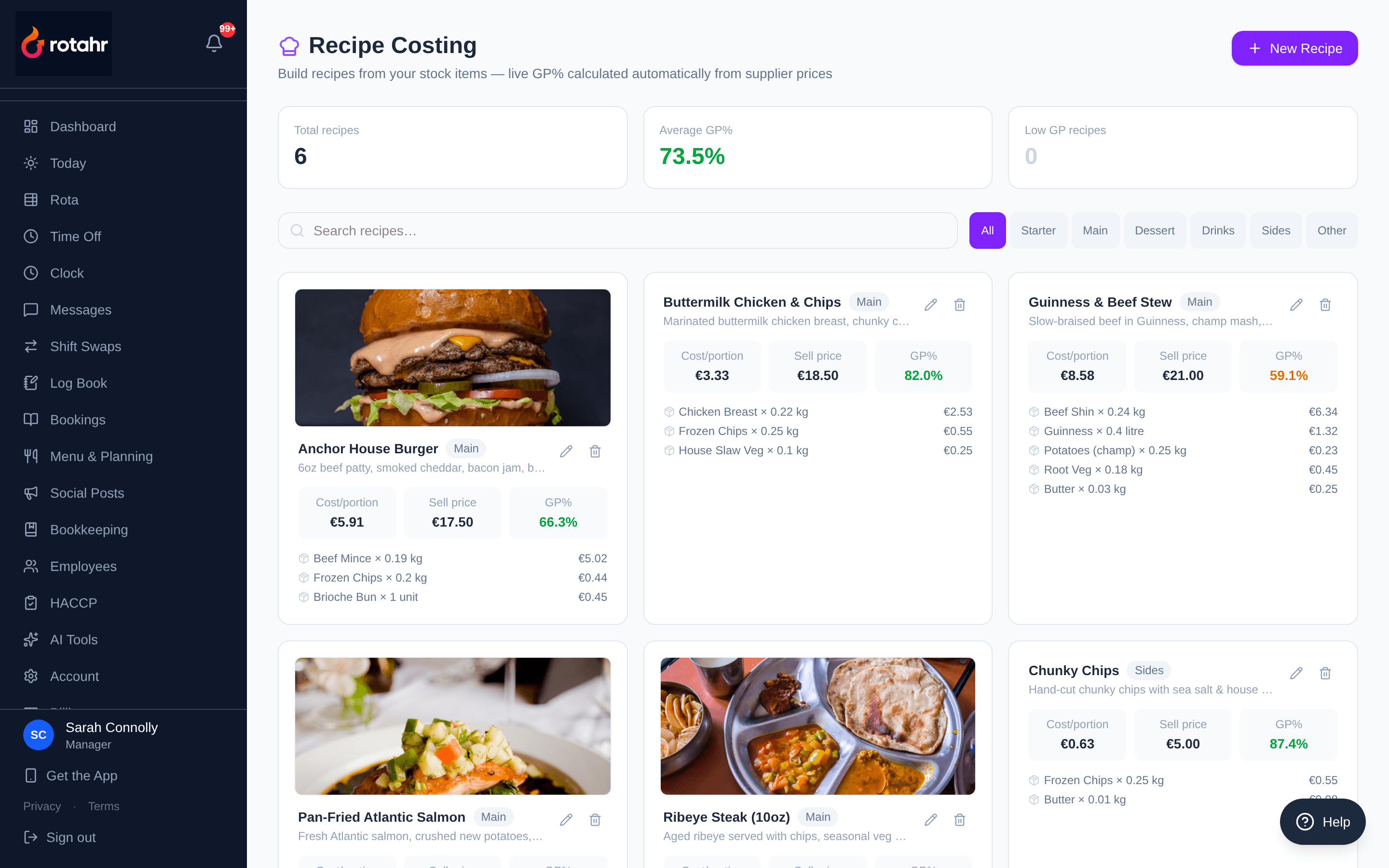Rotahr — Recipe costing and gross margin
