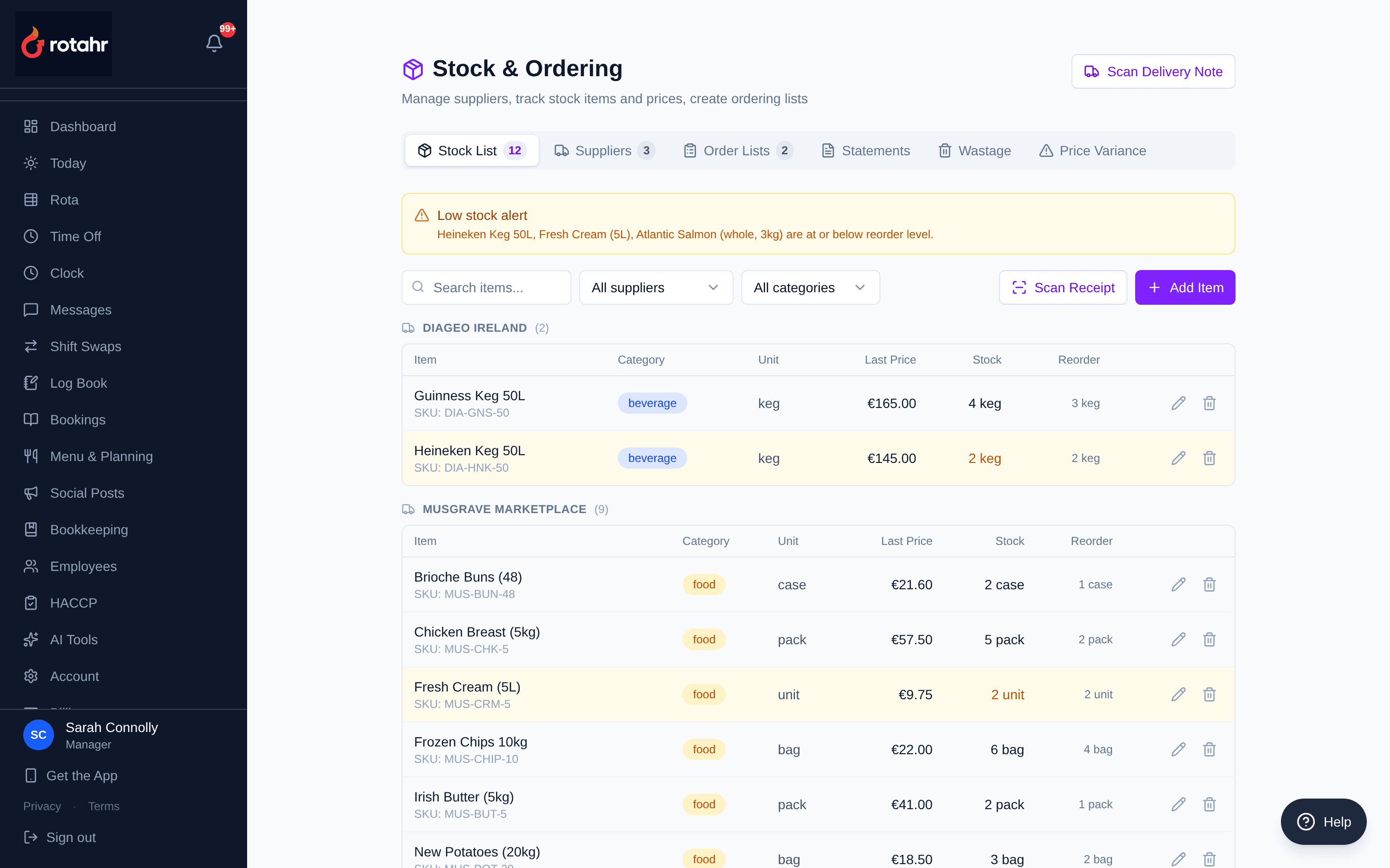 Rotahr — Stock list